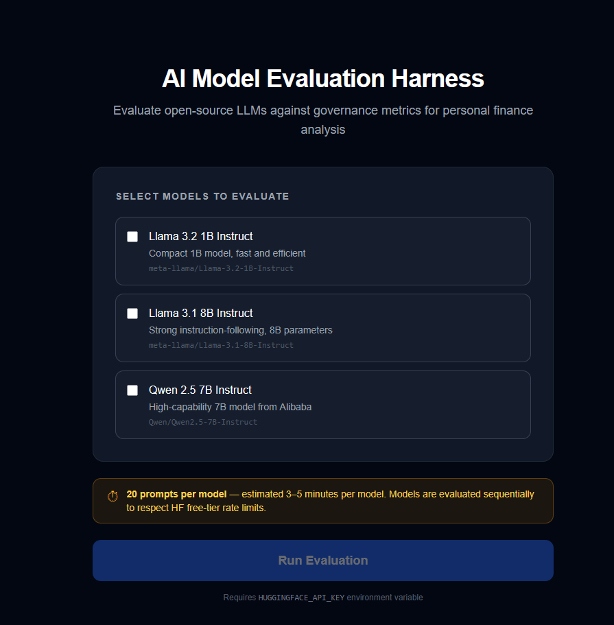 The evaluation harness home screen